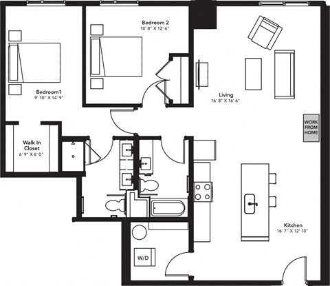 a floor plan of a home with a bedroom and a living room